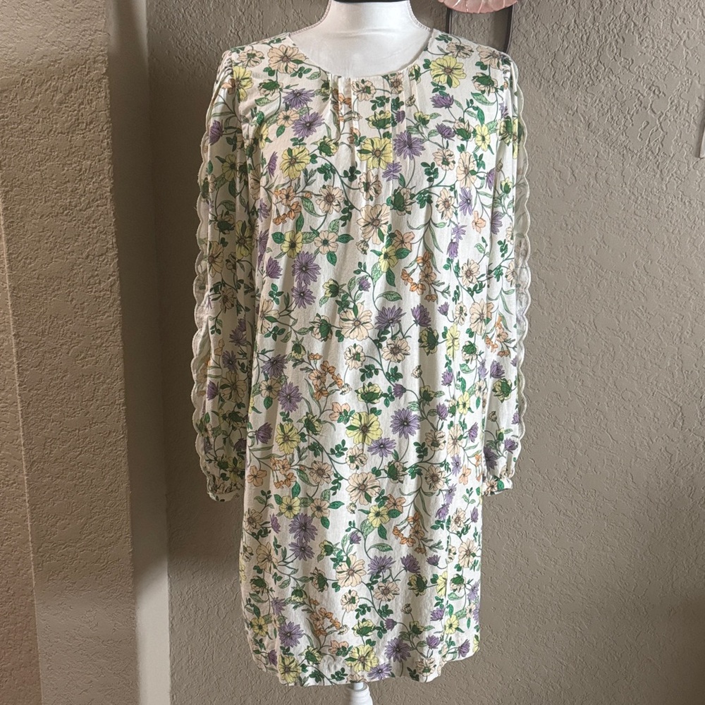 EUC Loft SZ 12 Floral Long Sleeve Dress pit2pit 21” length 35”